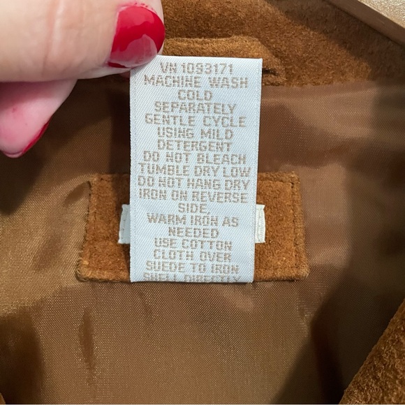 Cherokee Genuine Leather Jacket Womens L VTG 90S Camel Color Suede Button Up - Picture 16 of 16